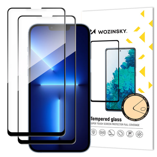 WZK Displayschutzfolie für Apple iPhone 13 Pro / 13, sicheres Glas, Vollkleber, 2er-Set, Schwarz