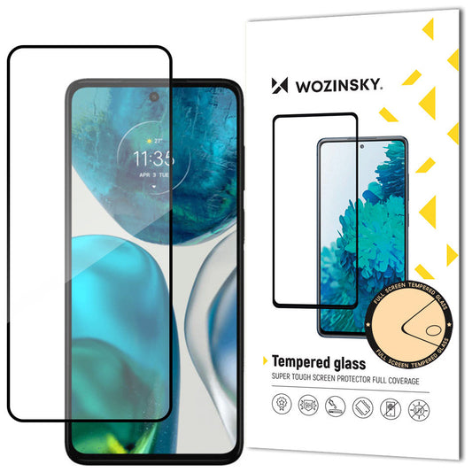 WZK Super langlebiger Displayschutz für Motorola Moto G52, sicheres Glas, vollständig verklebt, hüllenfreundlich, Schwarz