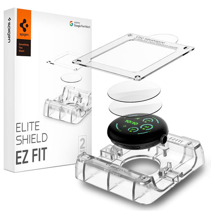 Spigen Elite Shield EZ FIT Screen Protector for Google Pixel Watch 45mm Series, Set of 2, Tempered Glass, Transparent AFL08525