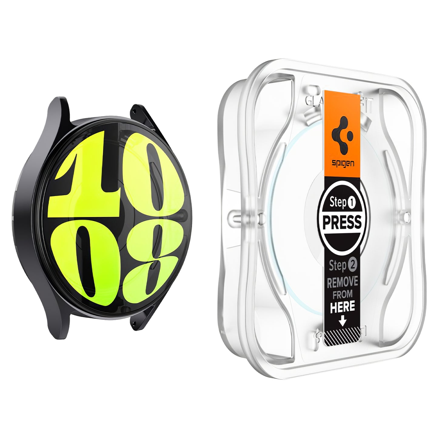 Spigen GlastR EZ FIT Screen Protector for Samsung Galaxy Watch7 / Watch6 / Watch5 / Watch4 44mm Series, Set of 2 Pieces, Tempered Glass AGL08493