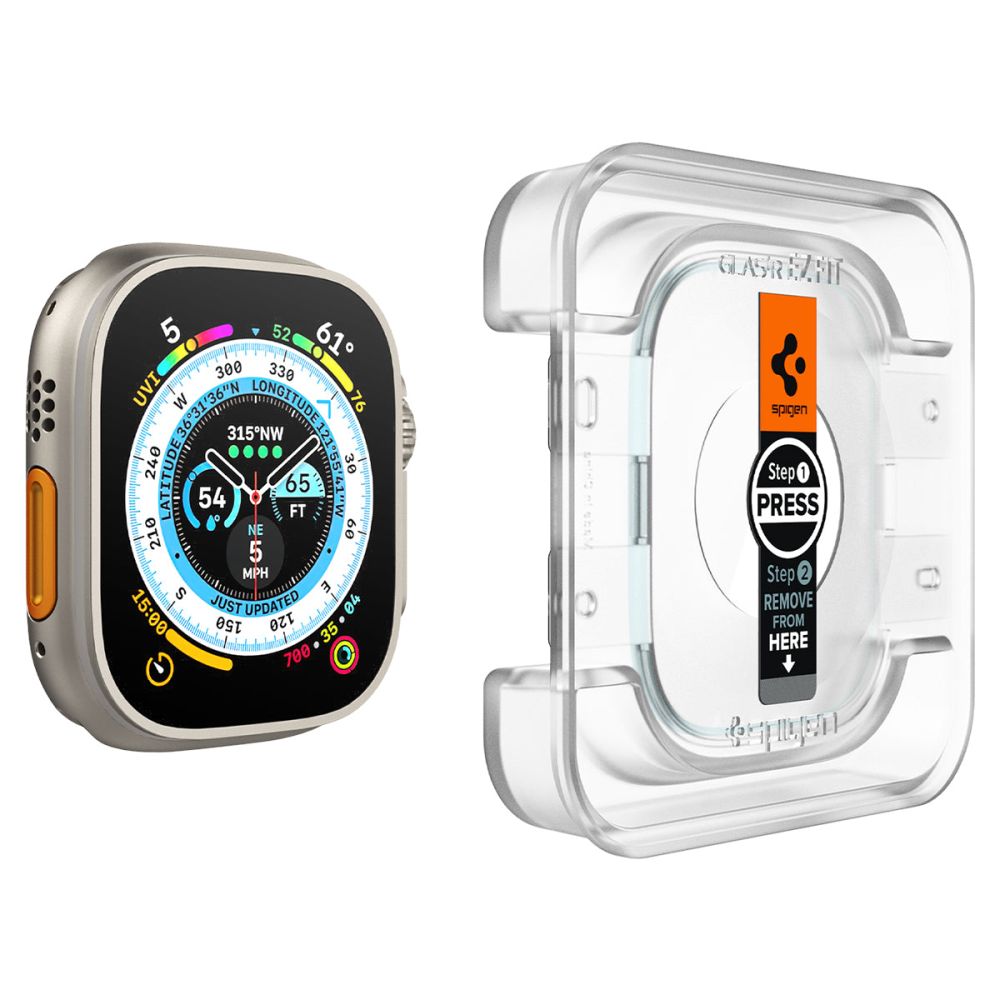 Spigen GlastR EZ FIT Protective Film for Apple Watch Ultra Series, Set of 2 pieces, Tempered Glass AGL05556