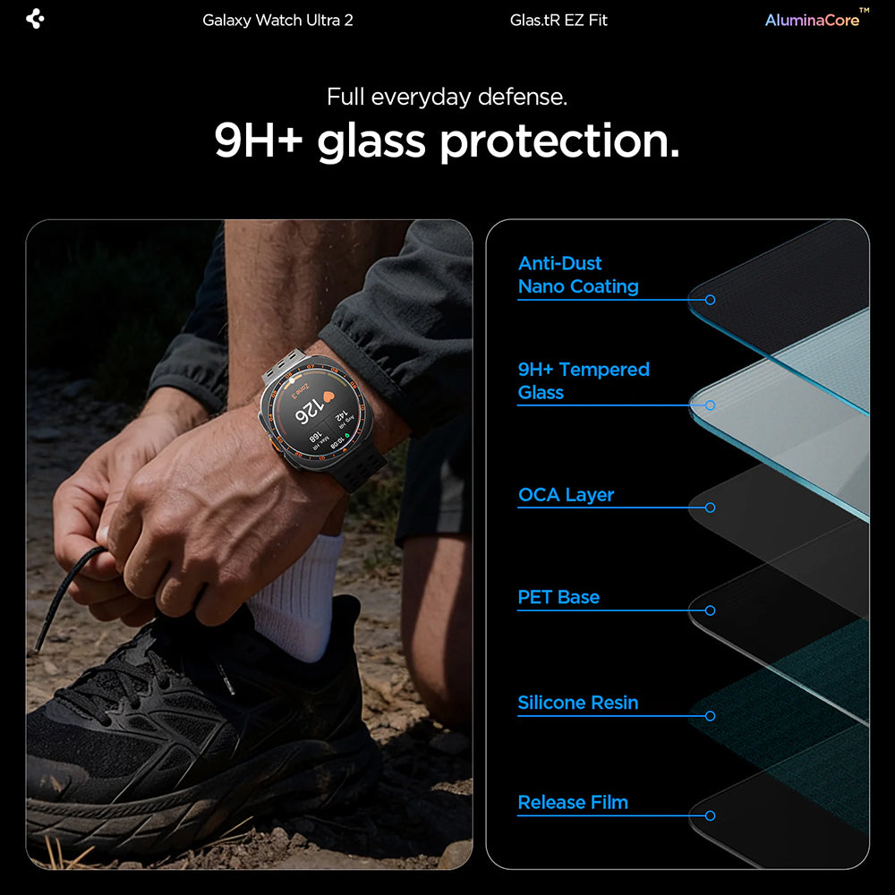 Spigen GlastR EZ FIT Schutzfolie für Samsung Galaxy Watch Ultra2, gehärtetes Glas, 2er-Set AGL11758