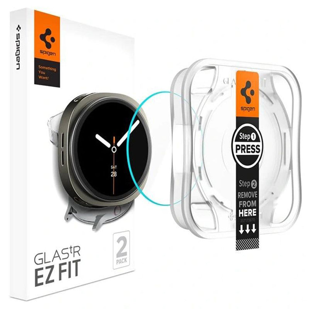 Schutzfolie Spigen GlastR EZ FIT für Samsung Galaxy Watch8 44mm, Set 2 Stück, Gehärtetes Glas AGL09874