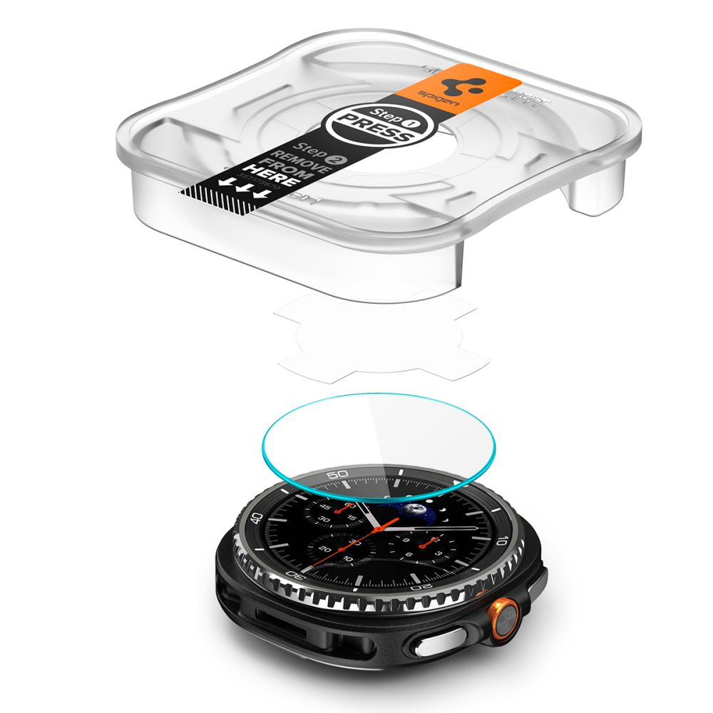 Schutzfolie Spigen GlastR EZ FIT für Samsung Galaxy Watch8 Classic, Set 2 Stück, Gehärtetes Glas AGL09877
