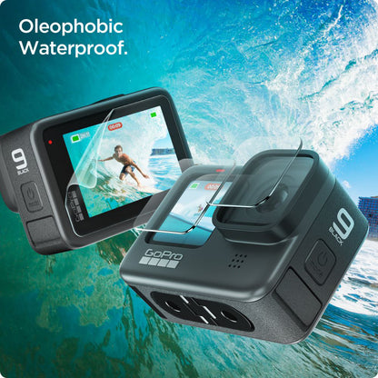 Displayschutz- und Linsenfolie Spigen GlastR Slim für GoPro Hero 12 / 9 / 10 / 11, gehärtetes Glas, Set 6 Stück AGL03045