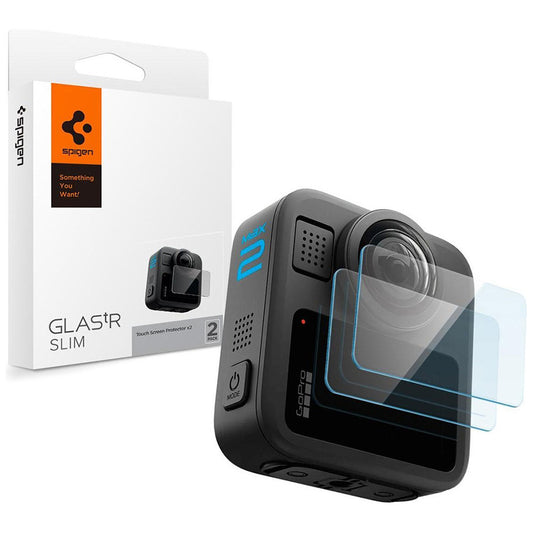 Displayschutzfolie Spigen GlastR Slim für GoPro Max 2, Set mit 2 Stück, Gehärtetes Glas AGL11230