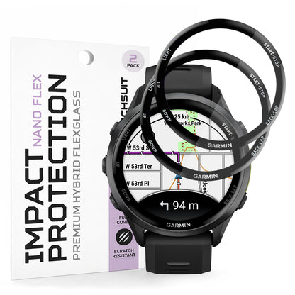 Schutzfolie Techsuit Nano Flex für Garmin Forerunner 570 47mm / 970, Set 2 Stück, Kunststoff, Schwarz