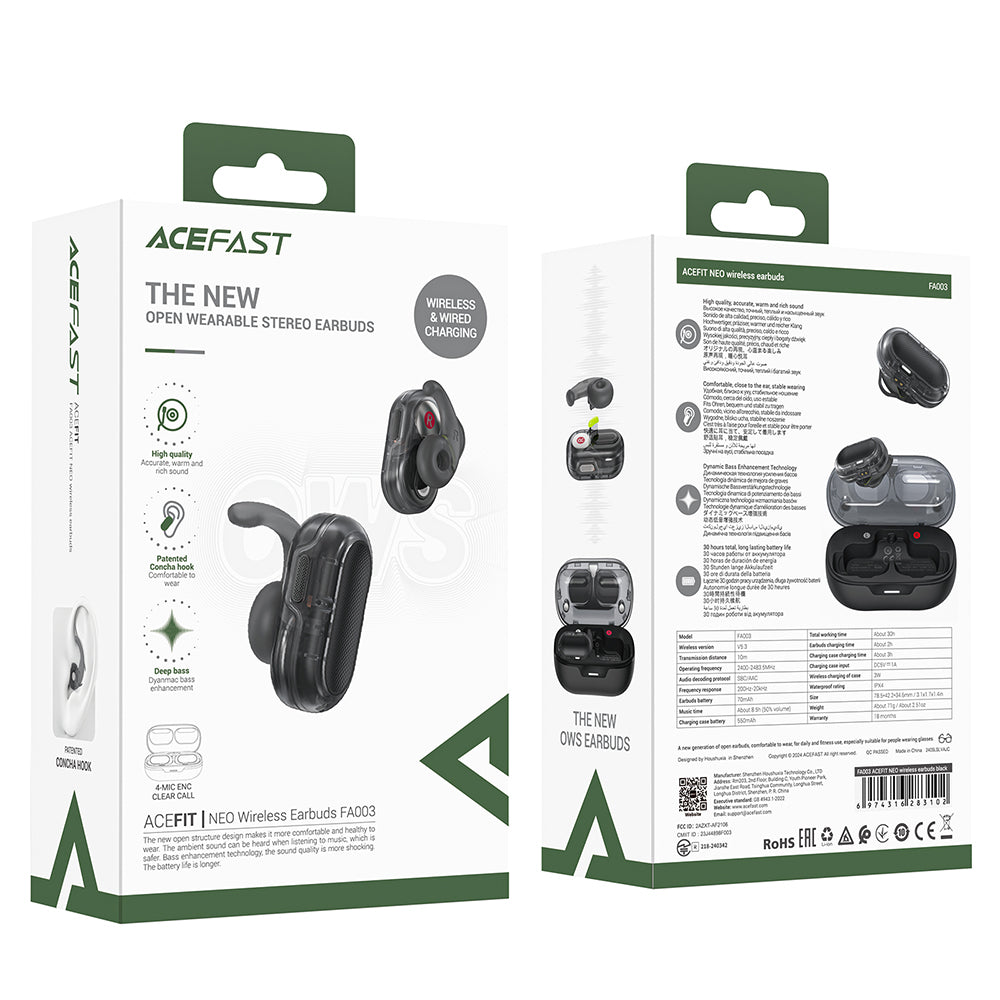 Handsfree Bluetooth Acefast Acefit Neo, TWS, Schwarz