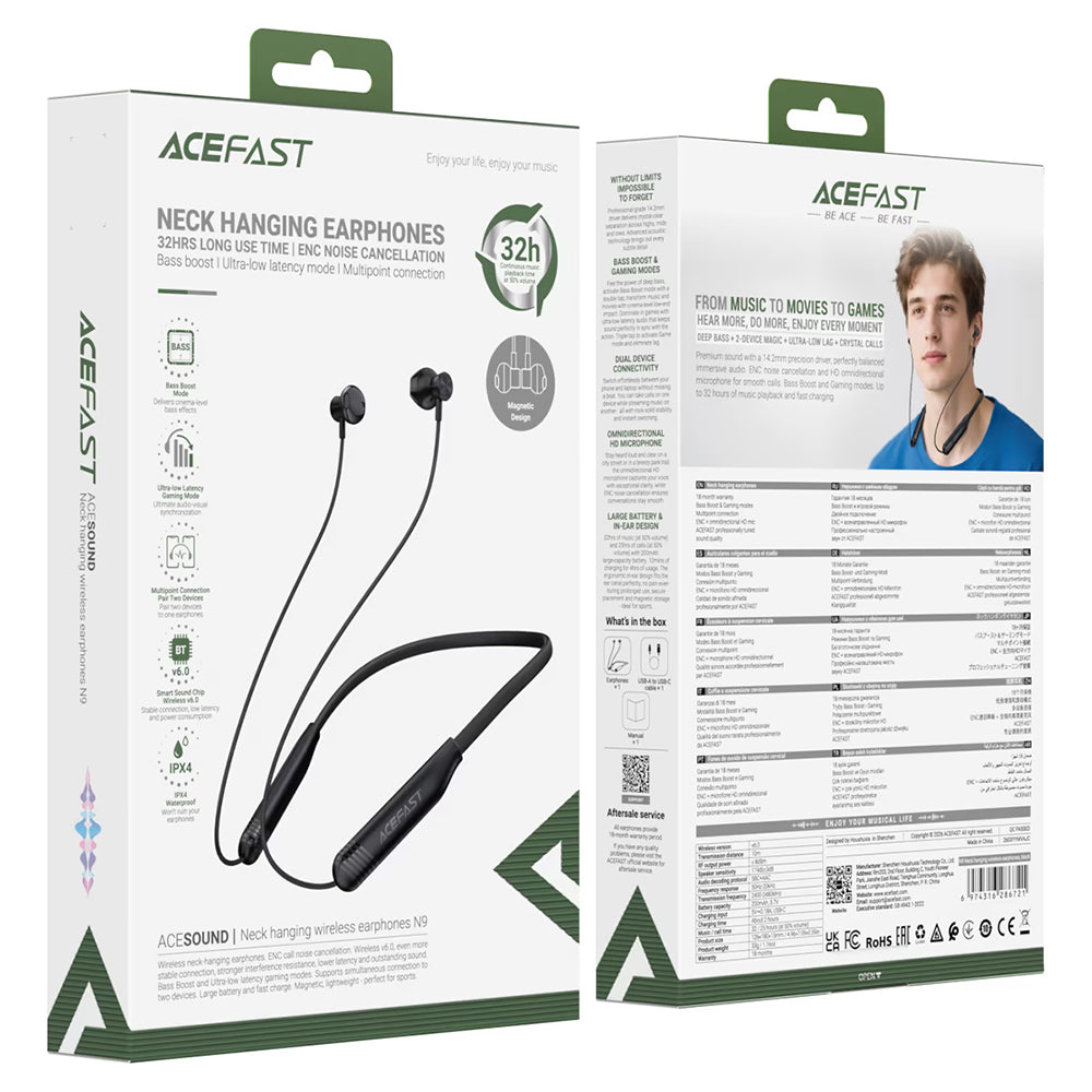 Freisprech-Bluetooth Acefast N9, A2DP, Schwarz
