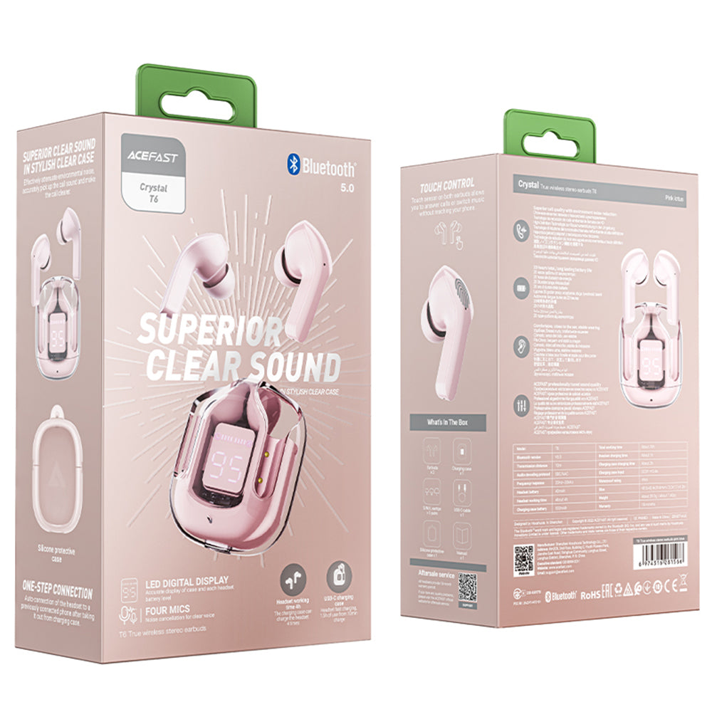 Acefast T6 Bluetooth Handsfree, TWS, Pink