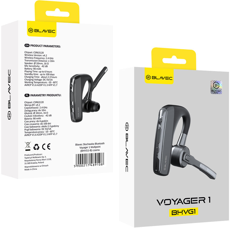 Bluetooth-Headset Blavec Voyager 1, Multipoint, A2DP, Schwarz