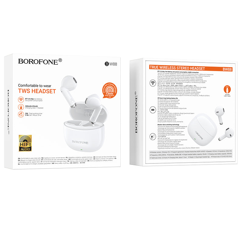 Handsfree Bluetooth Borofone BW88 Deep Rhyme, TWS, Weiß