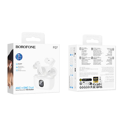 Handsfree Bluetooth Borofone FQ7 Treasure, TWS, ANC, MultiPoint, Weiß