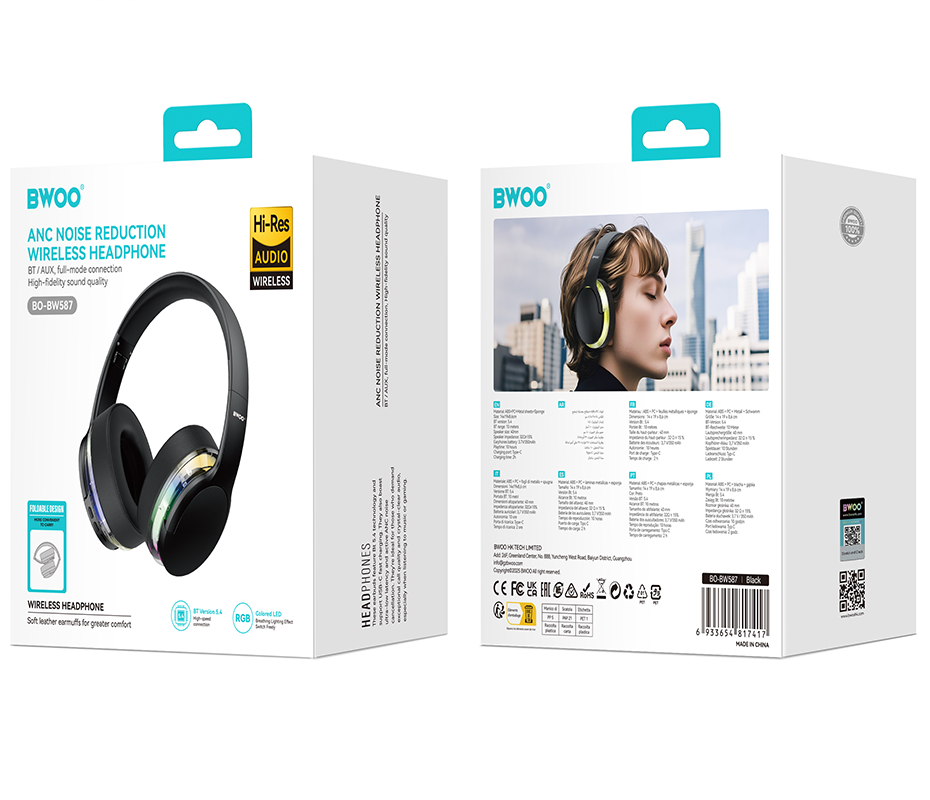 Bluetooth-Freisprecheinrichtung BWOO BO-BW587, A2DP, ANC, Schwarz
