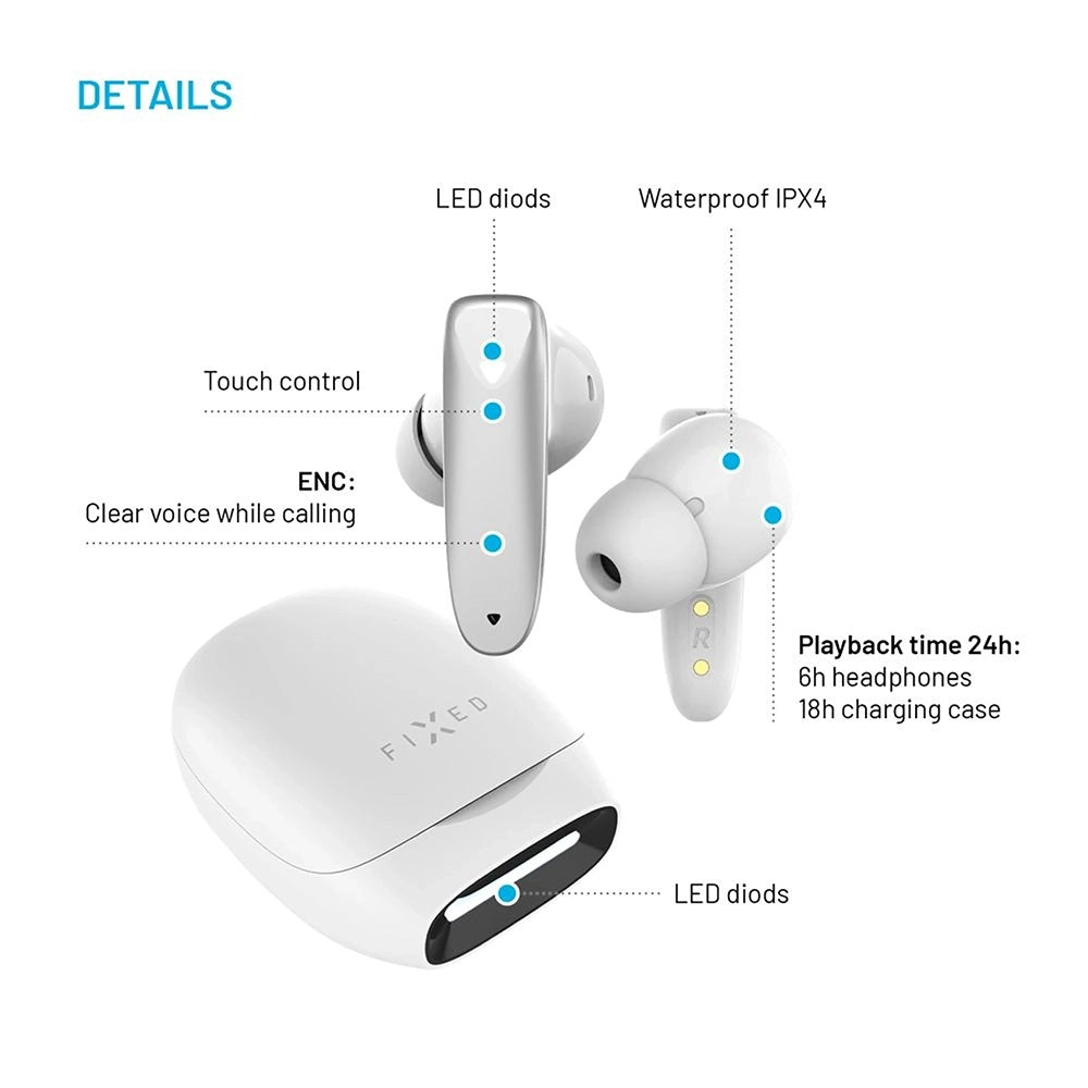 Handsfree Bluetooth Fixed Pods, TWS, Weiß