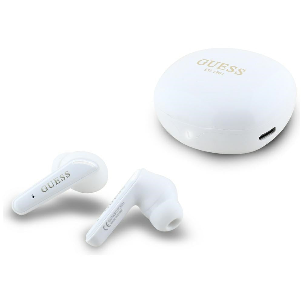 Handsfree Bluetooth Guess Flat Classic Logo Electroplated, TWS, Weiß