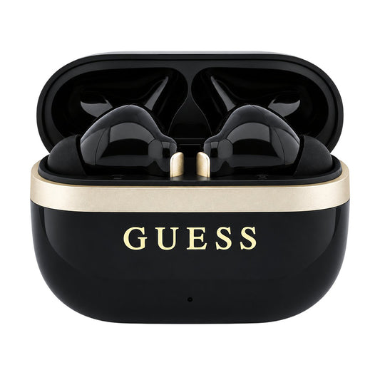 Guess Glossy Gold Line Printed Classic Logo Bluetooth Handsfree, TWS, Black