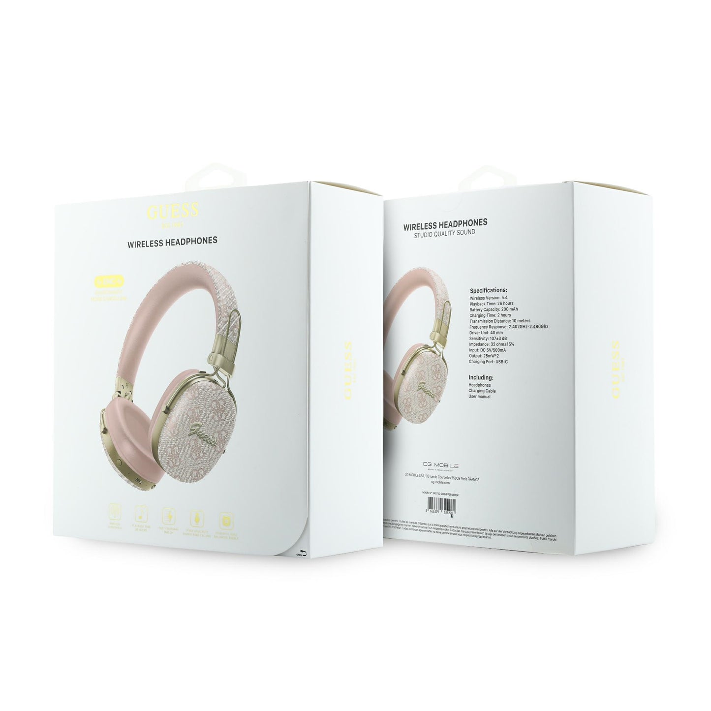 Handsfree Bluetooth Guess Metal 4G Script Logo, A2DP, Pink