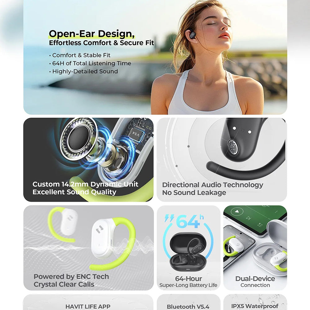 Handsfree Bluetooth HAVIT OWS915, TWS, Schwarz