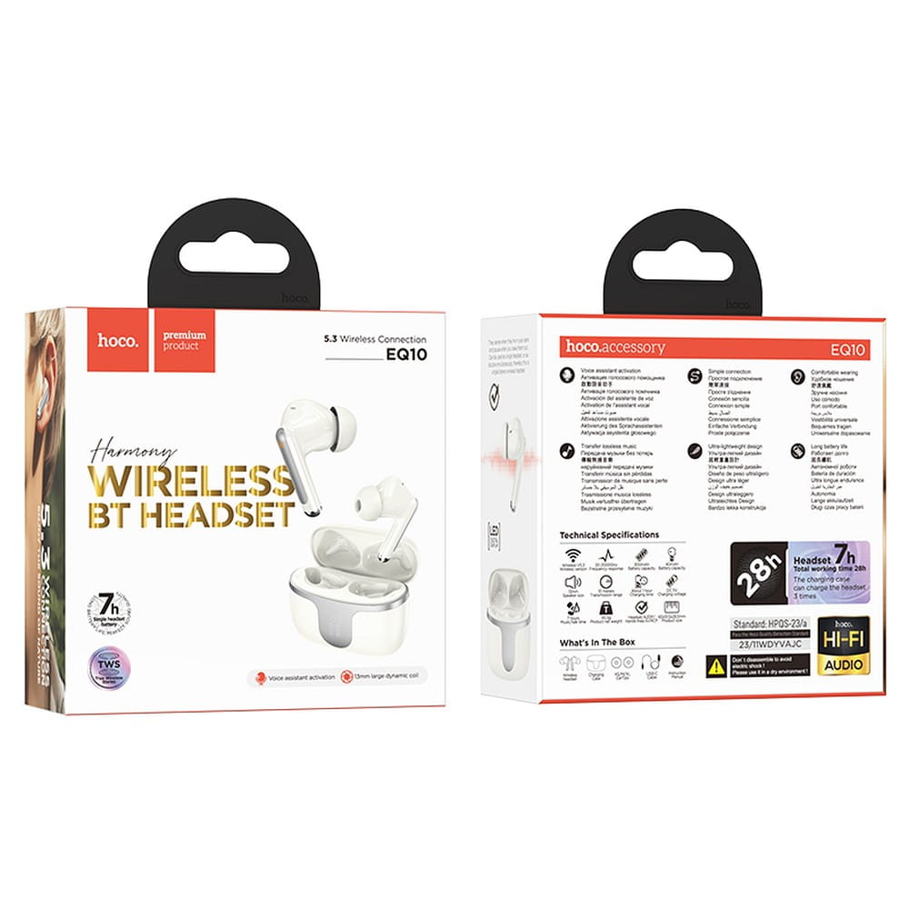Handsfree Bluetooth HOCO EQ10, TWS, Weiß