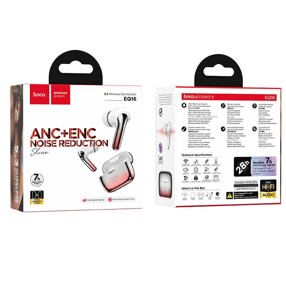 Freisprecheinrichtung Bluetooth HOCO EQ16, TWS, ANC, Rot