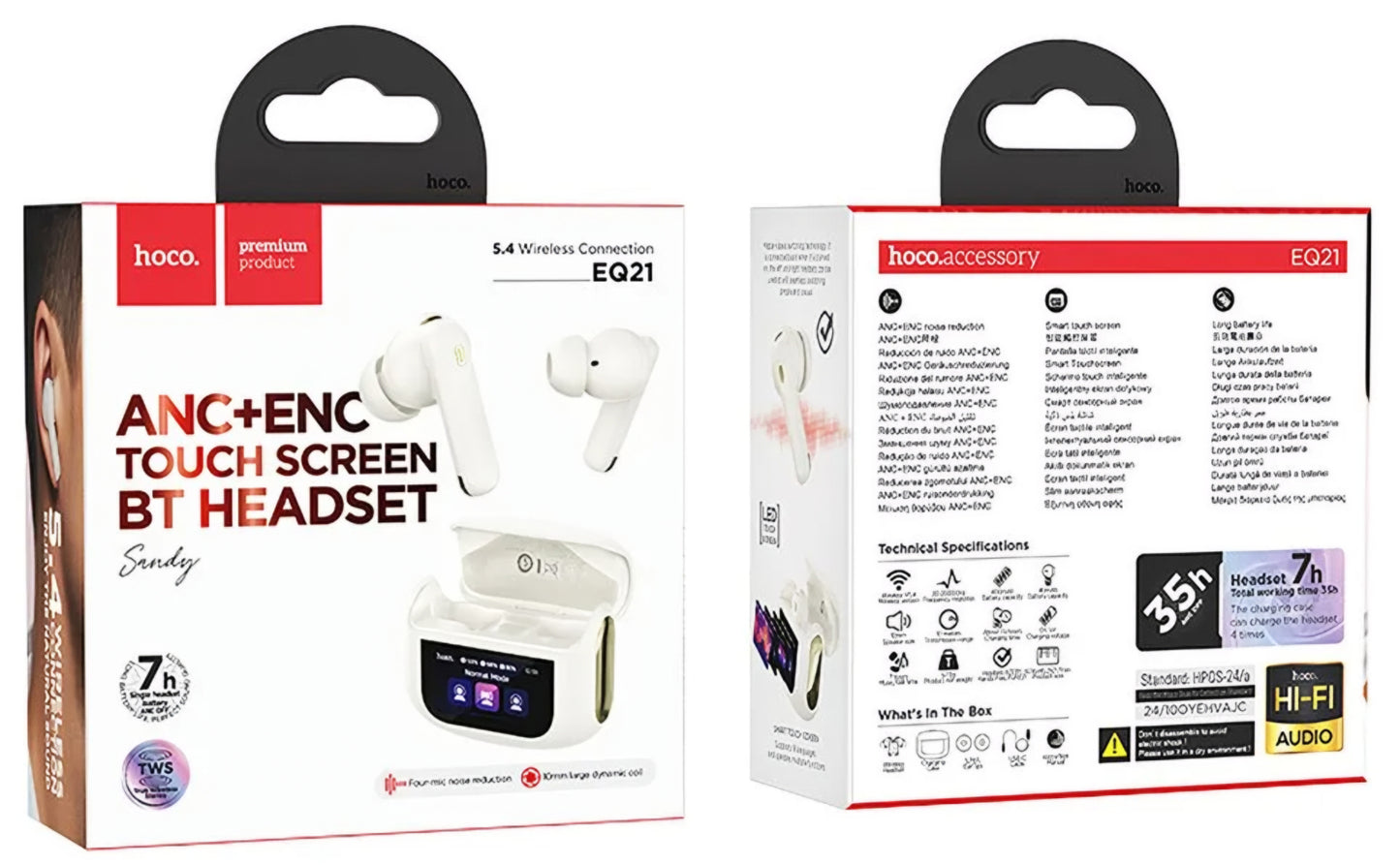 Handsfree Bluetooth HOCO EQ21, TWS, ANC, Weiß