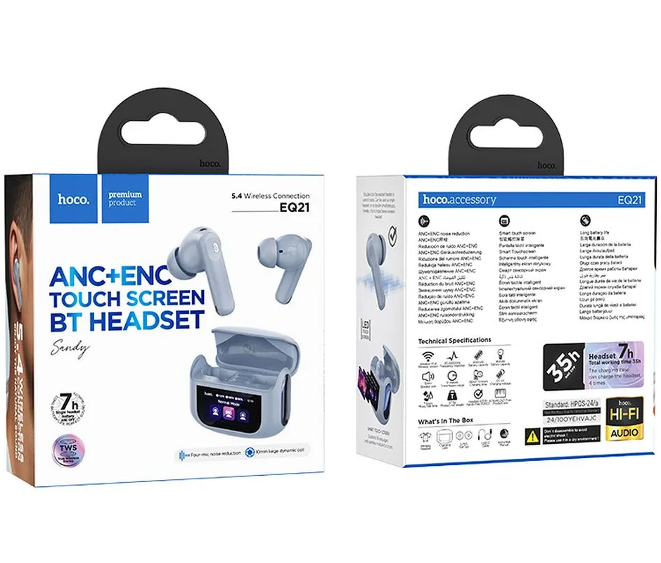 Bluetooth-Headset HOCO EQ21, TWS, ANC, Blau