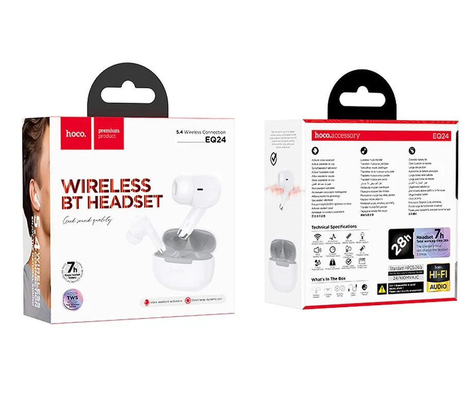 Handsfree Bluetooth HOCO EQ24, TWS, Weiß