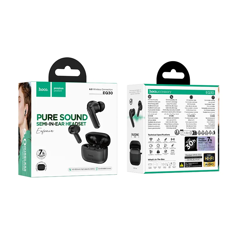 Handsfree Bluetooth HOCO EQ30, TWS, Schwarz