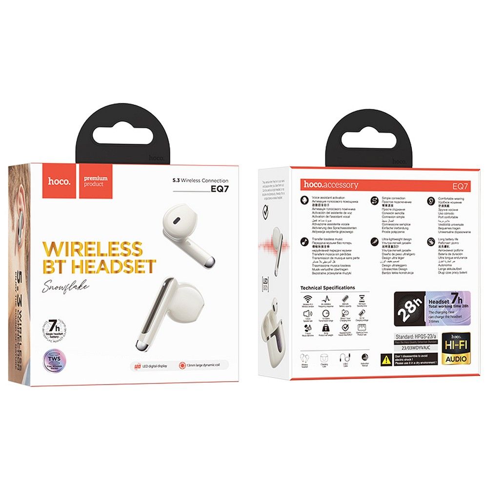Handsfree Bluetooth HOCO EQ7, TWS, Weiß