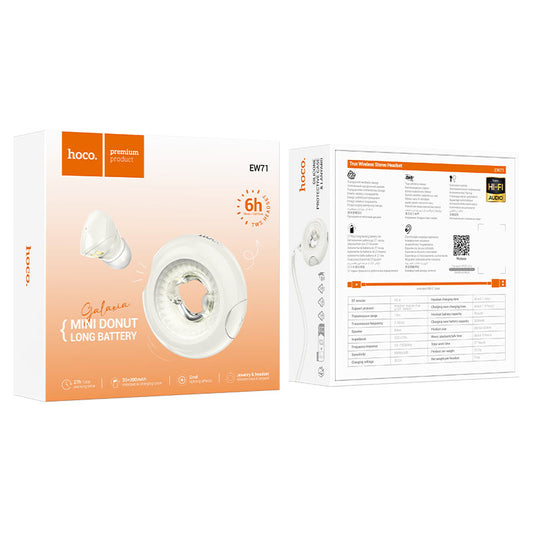 Bluetooth-Freisprecheinrichtung Bluetooth HOCO EW71 Mini Donut, TWS, Weiß