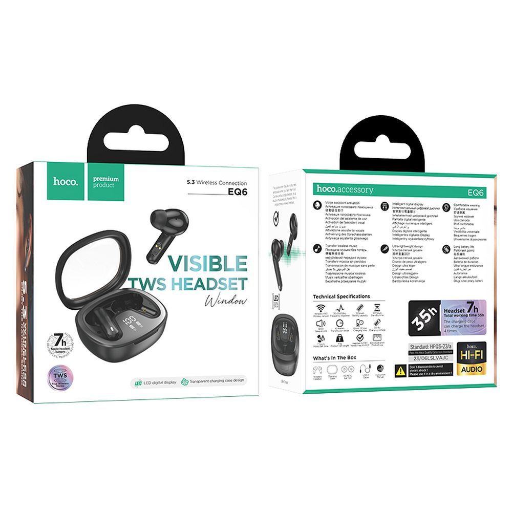 HOCO Shadow EQ6 TWS Bluetooth Kopfhörer | Schwarz | 28h Akku