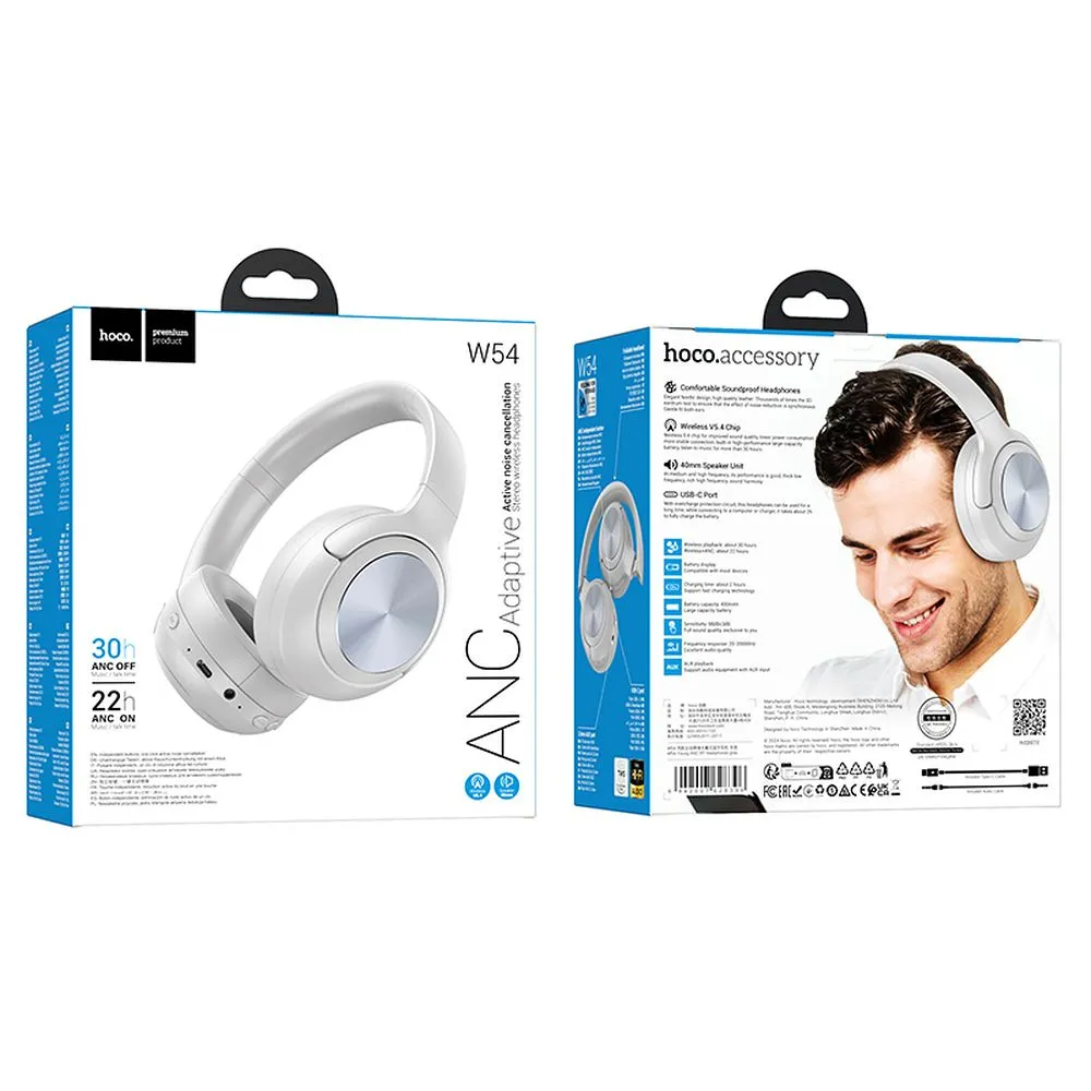 Handsfree Bluetooth HOCO W54, A2DP, ANC, Grau