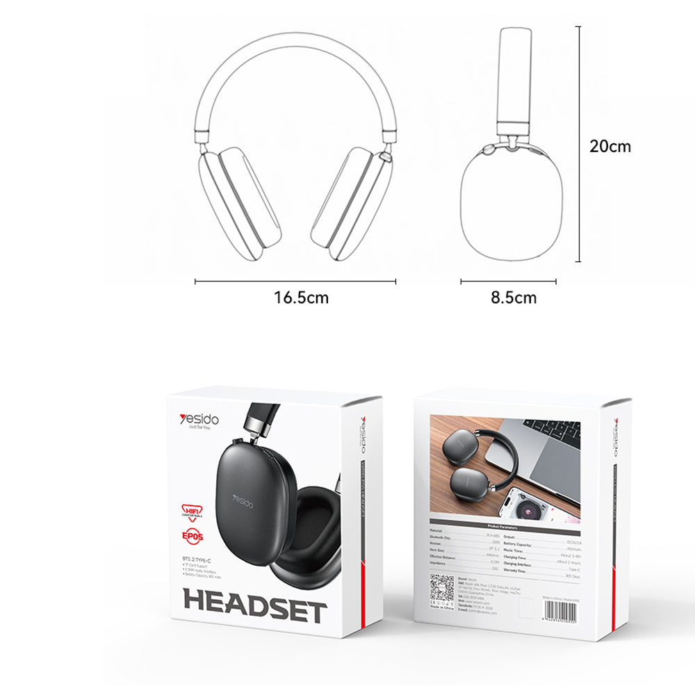 Handsfree Bluetooth Yesido EP05, A2DP, ANC, Schwarz