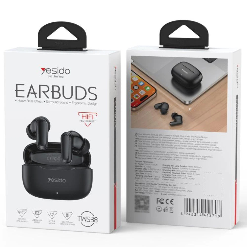 Bluetooth-Freisprecheinrichtung Yesido TWS38, TWS, Schwarz