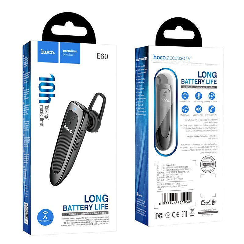 Freisprecheinrichtung Bluetooth HOCO E60 Brightness, A2DP, Schwarz