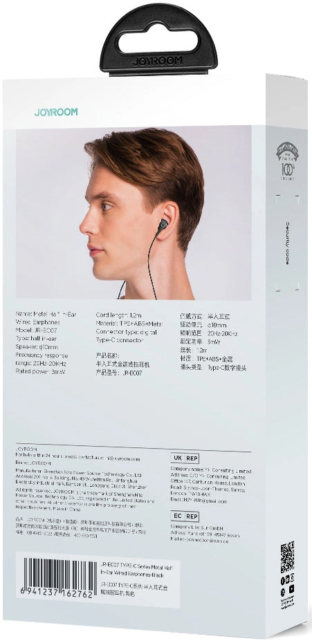 Handsfree USB-C Joyroom JR-EC07, Schwarz