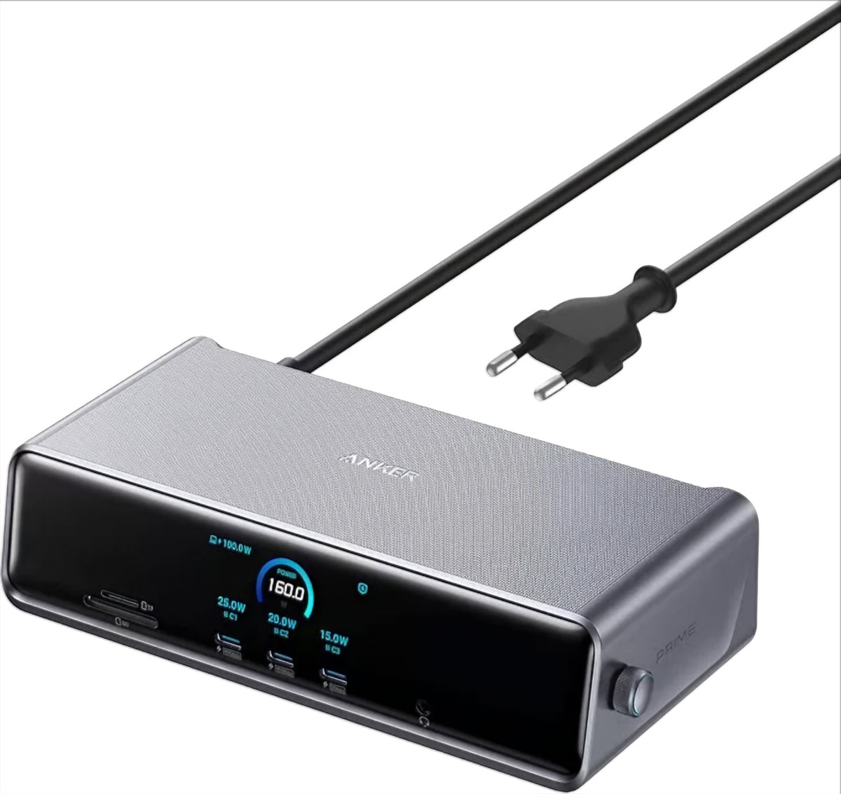 Multifunktionaler Hub Anker Prime, 3 x USB-A – 4 x USB-C – 1 x DisplayPort – 2 x HDMI – 1 x 3,5-mm-Klinkenanschluss – 1 x RJ45 – 1 x SD – 1 x microSD, Grau A83B33A1