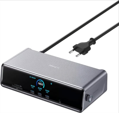Multifunktionaler Hub Anker Prime, 3 x USB-A – 4 x USB-C – 1 x DisplayPort – 2 x HDMI – 1 x 3,5-mm-Klinkenanschluss – 1 x RJ45 – 1 x SD – 1 x microSD, Grau A83B33A1
