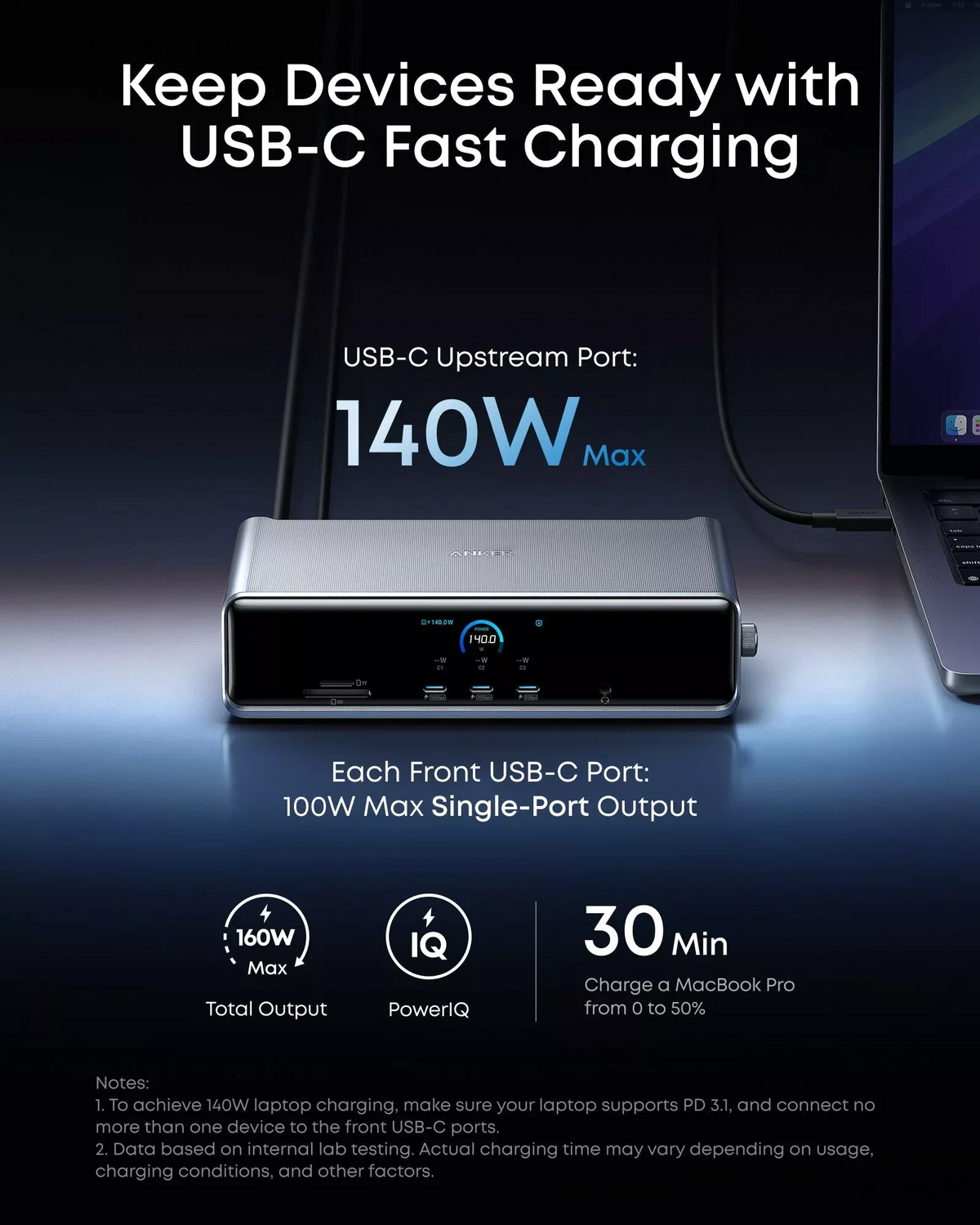 Multifunktionaler Hub Anker Prime, 3 x USB-A – 4 x USB-C – 1 x DisplayPort – 2 x HDMI – 1 x 3,5-mm-Klinkenanschluss – 1 x RJ45 – 1 x SD – 1 x microSD, Grau A83B33A1