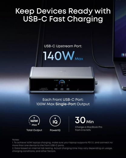 Multifunktionaler Hub Anker Prime, 3 x USB-A – 4 x USB-C – 1 x DisplayPort – 2 x HDMI – 1 x 3,5-mm-Klinkenanschluss – 1 x RJ45 – 1 x SD – 1 x microSD, Grau A83B33A1