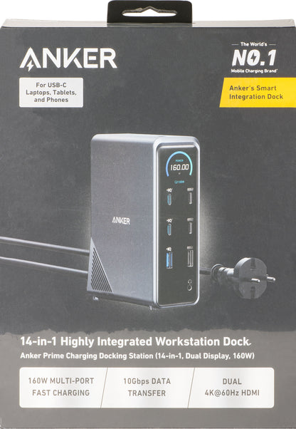 Multifunktions-Hub Anker Prime 737, 2 x USB-A 3.0 - 3 x USB-A - 5 x USB-C - 2 x HDMI - 1 x Klinkenstecker 3,5 mm - 1 x RJ45, Schwarz A83B63A1