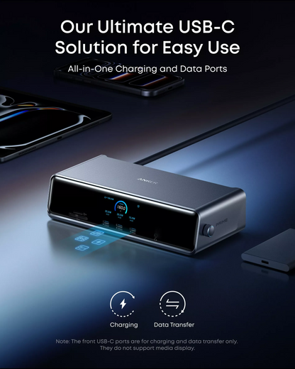 Multifunktionaler Hub Anker Prime, 3 x USB-A – 4 x USB-C – 1 x DisplayPort – 2 x HDMI – 1 x 3,5-mm-Klinkenanschluss – 1 x RJ45 – 1 x SD – 1 x microSD, Grau A83B33A1