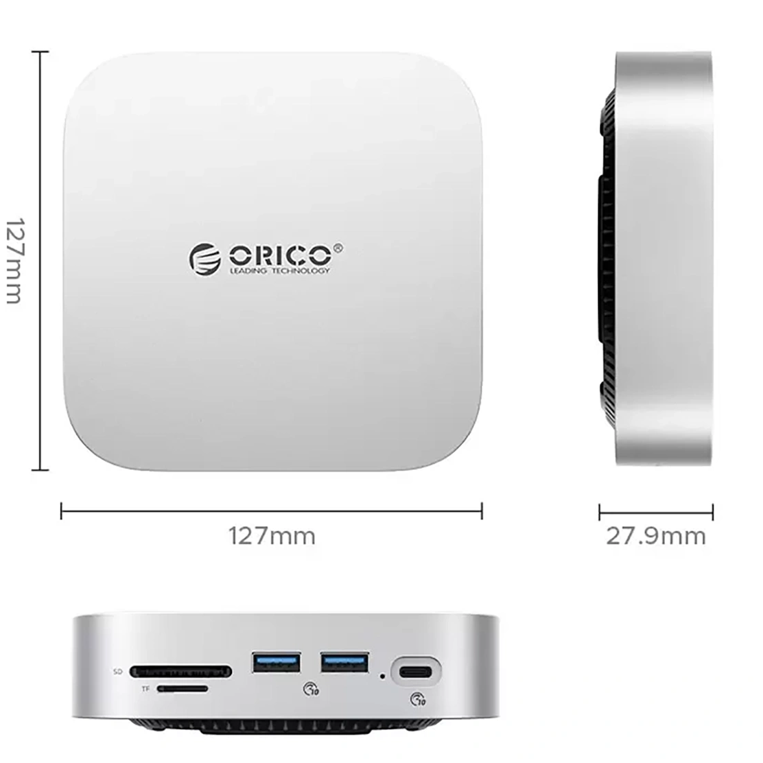Multifunktionaler Hub Orico MiniLink M48PR für Apple Mac Mini M4, 9in1, Silber
