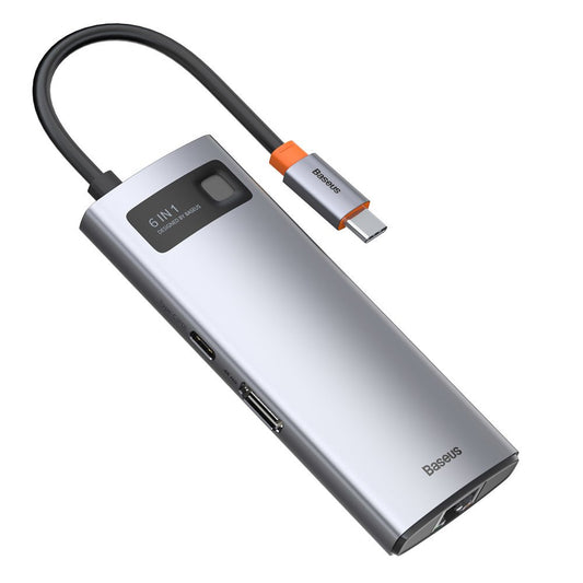 USB-C Hub Baseus Metal Gleam, 3 x USB-A 3.0 - 1 x USB-C - 1 x HDMI - 1 x RJ45, Grau CAHUB-CW0G