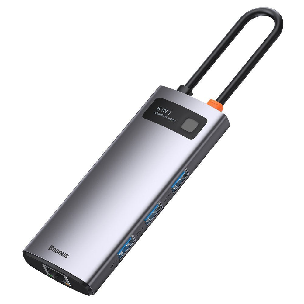 USB-C Hub Baseus Metal Gleam, 3 x USB-A 3.0 - 1 x USB-C - 1 x HDMI - 1 x RJ45, Grau CAHUB-CW0G