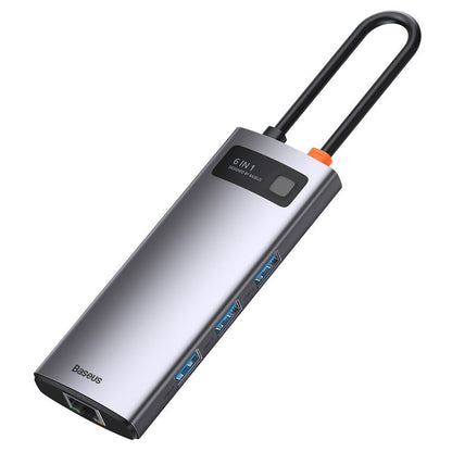 USB-C Hub Baseus Metal Gleam, 3 x USB-A 3.0 - 1 x USB-C - 1 x HDMI - 1 x RJ45, Grau CAHUB-CW0G