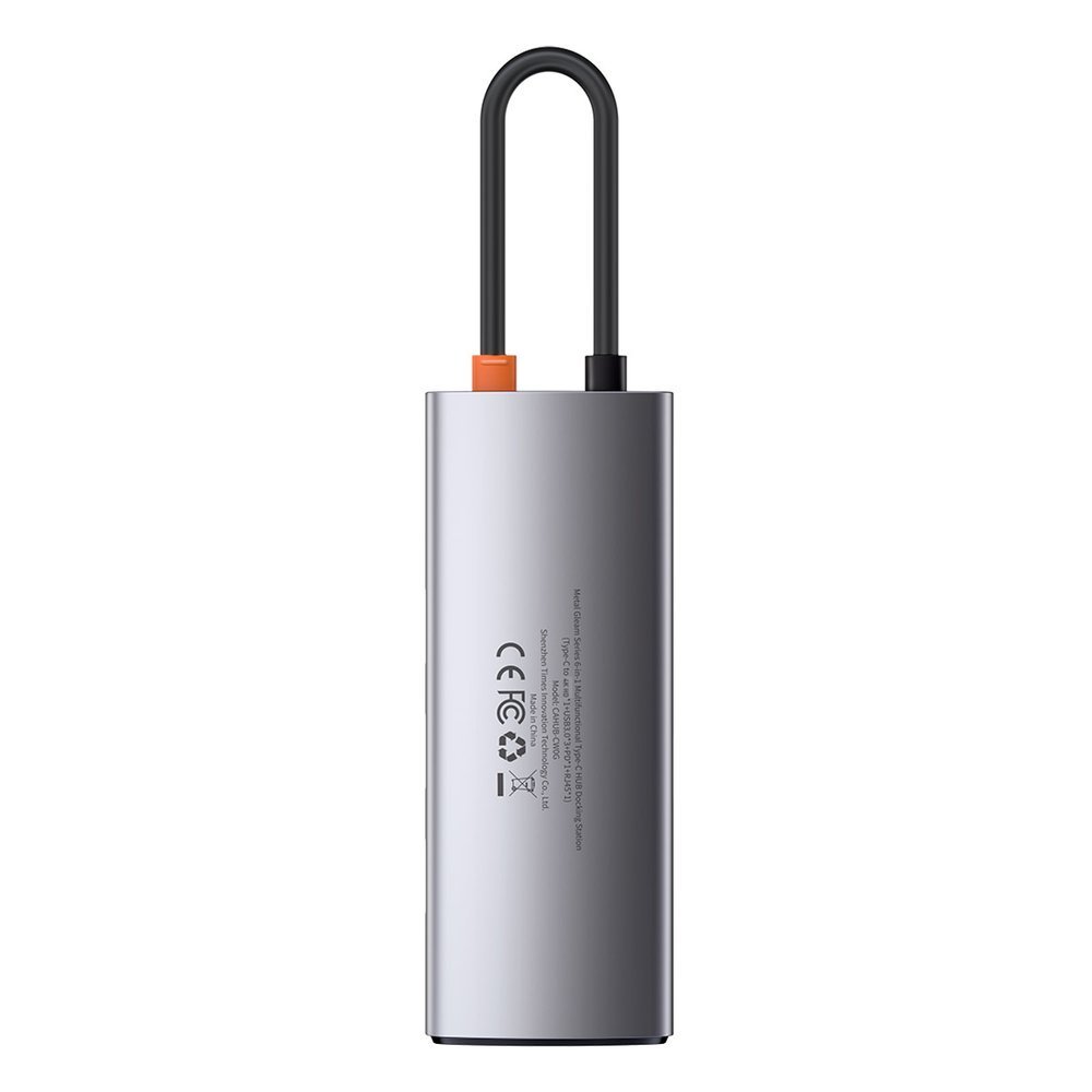USB-C Hub Baseus Metal Gleam, 3 x USB-A 3.0 - 1 x USB-C - 1 x HDMI - 1 x RJ45, Grau CAHUB-CW0G