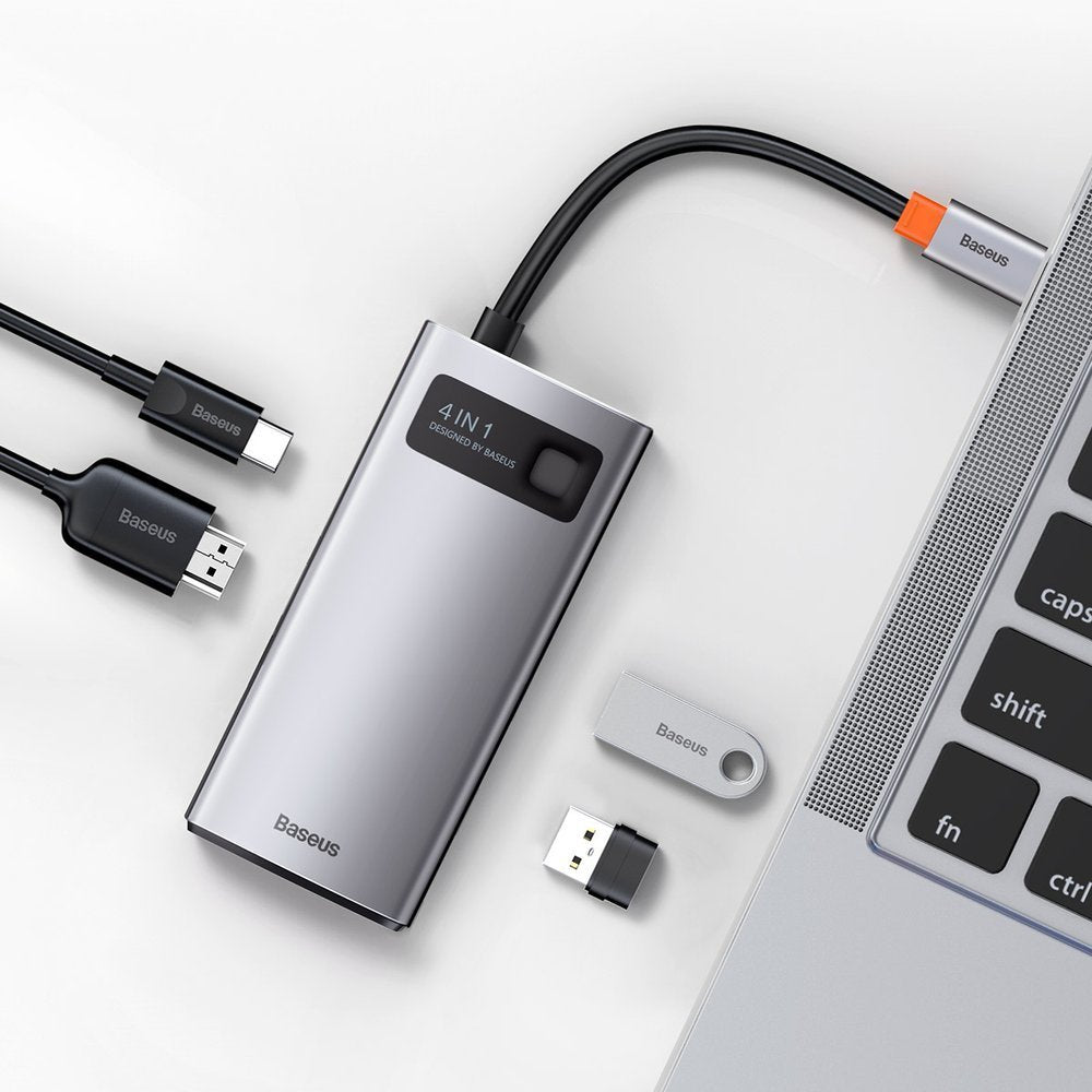 Baseus Metal Gleam USB-C-Hub, 2 x USB-A – 1 x USB-C – 1 x HDMI, Grau CAHUB-CY0G