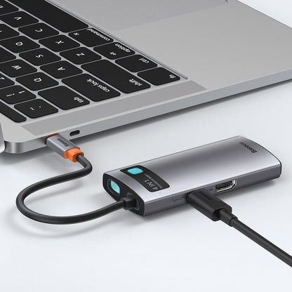 Baseus Metal Gleam USB-C-Hub, 2 x USB-A – 1 x USB-C – 1 x HDMI, Grau CAHUB-CY0G